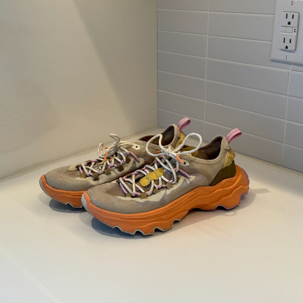 Sorel khaki lavender and orange sneakers